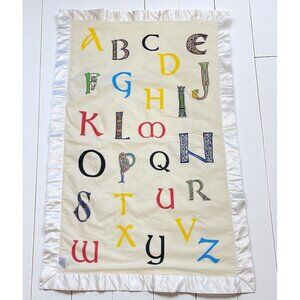 Celtic Irish Baby Blanket Yellow Satin Trimmed Alphabet Higgins Ireland 2 Sided